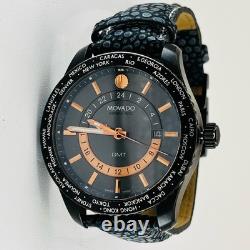Movado Black Series 800 GMT World-Time 24 Hr Steel Watch Model 14-1-36-1207