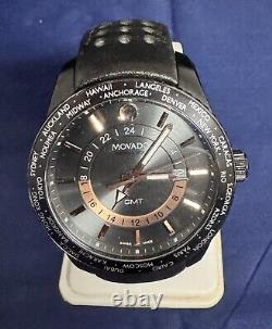 Movado Black Series 800 GMT World-Time 24 Hr Steel Watch Model 2600118