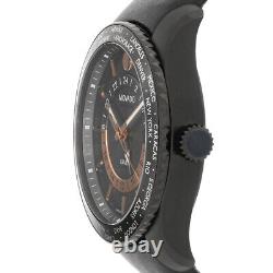 Movado Series 800 GMT Mens Black Dial Leather Strap Swiss Quartz Watch 2600118