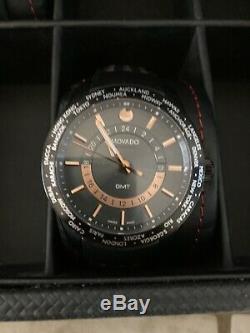 Movado Series 800 GMT World Time Perf Strap, Black Dial Black PVD Case Pre Owned