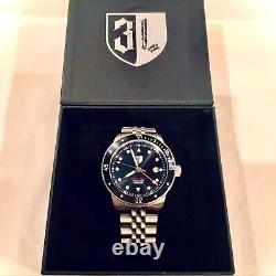 NEW Swiss Three Leagues Grey GMT Black RP $375 1640 Ft TLW3L203 Dive Watch