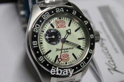 NEW Vostok Amphibia GMT 03002B Russian Watch Automatic White Dial (20 ATM)