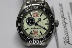 NEW Vostok Amphibia GMT 03002B Russian Watch Automatic White Dial (20 ATM)