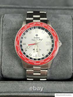 NEW Zodiac Super Sea Wolf World Time GMT Automatic Silver Red Watch ZO9410 NWT