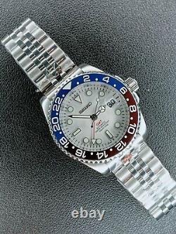 NH34 GMT Movement Custom Watch White Pepsi 40mm Solid Stainless Steel