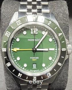 NOMADIC FIOR 555 GMT Automatic Green Dial Stainless Bracelet 50M w Box Manual