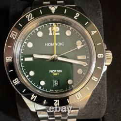 NOMADIC FIOR 555 GMT Automatic Green Dial Stainless Bracelet 50M w Box Manual