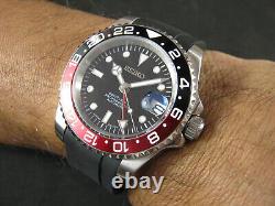 New 40MM SEIKO NH34 GMT Automatic Date Red Black Ceramic Sapphire Free Shipping