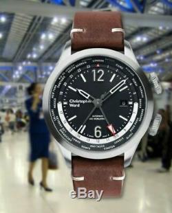 New Christopher Ward C8 UTC WorldTimer (GMT) Automatic Watch World Time 44MM Brn