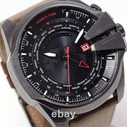 New Diesel Mens World time Watch DZ4306 Brown Canvas Band, Black Dial/No box