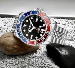 New Rare Swiss Stuhrling GMT Coke Pepsi Mens Dive Watch Stainless Analog Luxury
