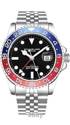 New Rare Swiss Stuhrling GMT Coke Pepsi Mens Dive Watch Stainless Analog Luxury