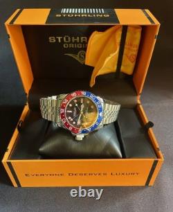 New Rare Swiss Stuhrling GMT Coke Pepsi Mens Dive Watch Stainless Analog Luxury