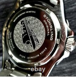 New Rare Swiss Stuhrling GMT Coke Pepsi Mens Dive Watch Stainless Analog Luxury