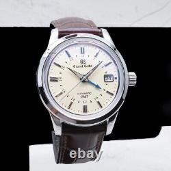 New SEIKO GMT Grand Automatic NH34 Cream Dial Fluted Bezel Dress Watch 39mm