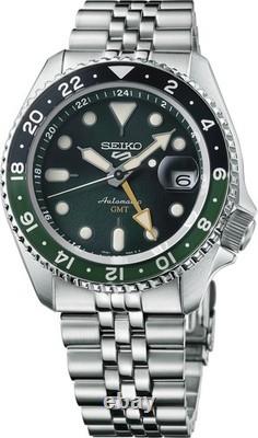 New Seiko 5 Sports SKX Sports GMT Green Dial Stainless Steel Watch SSK035