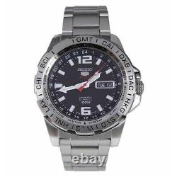 New Seiko 5 Sports SRP683K1 GMT World Time Automatic Full Silver Black DIal