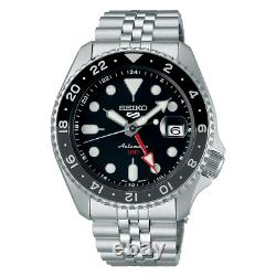 New Seiko 5 Sports Stainless Steel 42.5 MM GMT Automatic Black Dial Watch SSK001