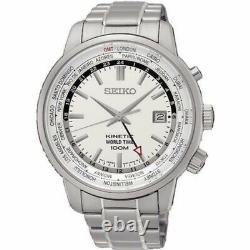 New Seiko Kinetic SUN067P1 GMT World Time Watch 5M85 Stainless Steel 100m