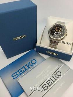 New Seiko Prospex SSC508 Black Dial World Time Solar Two Tone Men's Watch