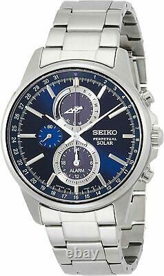 -New- Seiko SPIRIT SMART SBPJ025 World Time Solar Chrono Watch Blue Silve Japan