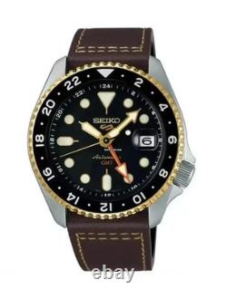New Seiko SSK036 5 Sports SKX GMT Brown Dial Brown Leather Men's Watch