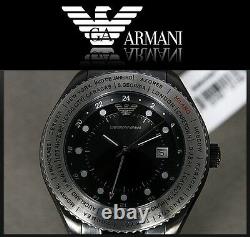 Nwt$395 Emporio Armani Black Metal Gmt Watch Ar0587