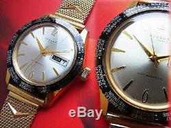 OBERON GMT World Time Vintage 1960's Hand Winding Watch Black Bezel Good+++
