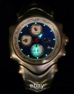 Oakley GMT Watch Blue Dial, Working, All Links, World Time withLeather Box. 10-141