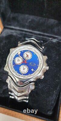 Oakley GMT Watch Custom Polish Case & Band with Blue Dial & Box. WORKS PERFECTLY