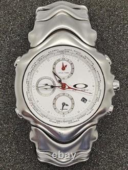 Oakley GMT World Time Alarm 43mm Steel Chronograph Watch Date Sapphire White