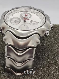 Oakley GMT World Time Alarm 43mm Steel Chronograph Watch Date Sapphire White