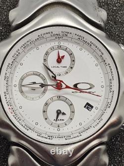 Oakley GMT World Time Alarm 43mm Steel Chronograph Watch Date Sapphire White