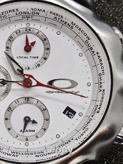 Oakley GMT World Time Alarm 43mm Steel Chronograph Watch Date Sapphire White