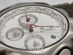 Oakley GMT World Time Alarm 43mm Steel Chronograph Watch Date Sapphire White