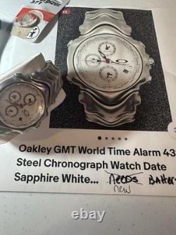Oakley GMT World Time Alarm Quartz Chronograph Date 43mm Silver White Dial