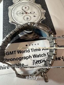 Oakley GMT World Time Alarm Quartz Chronograph Date 43mm Silver White Dial