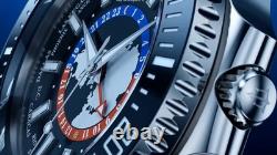 Oceaneva GMT WorldTime Grade 5 Titanium Automatic 6000m Dive Watch, Red Blue