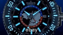 Oceaneva GMT WorldTime Grade 5 Titanium Automatic 6000m Dive Watch, Red Blue