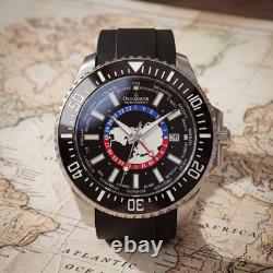 Oceaneva GMT WorldTime Grade 5 Titanium Automatic 6000m Dive Watch, Red Blue