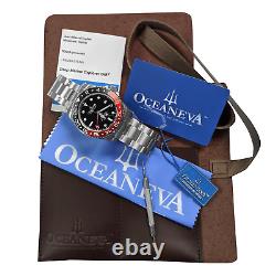 Oceaneva Men's Deep Marine Explorer GMT Watch 1250M Pro Diver Red and Black