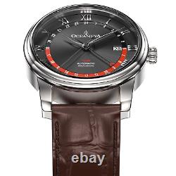 Oceaneva Men's OceanTrek GMT Automatic 200m Leather Black Watch OTBK200M34NH