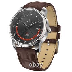 Oceaneva Men's OceanTrek GMT Automatic 200m Leather Black Watch OTBK200M34NH