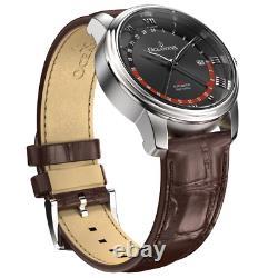 Oceaneva Men's OceanTrek GMT Automatic 200m Leather Black Watch OTBK200M34NH