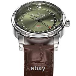 Oceaneva OceanTrek GMT Automatic Leather Olive Watch OTOD200M34NH-Brown Strap
