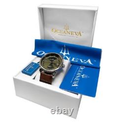 Oceaneva OceanTrek GMT Automatic Leather Olive Watch OTOD200M34NH-Brown Strap