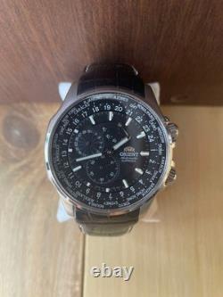 Orient World Time Automatic Wristwatch GMT Timepiece Mens Leather Strap