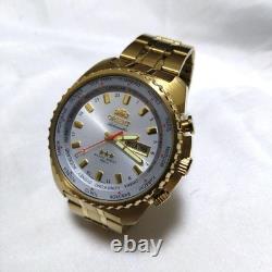 Orient World Time GMT Gold Dial Automatic Watch 45mm Rare Overseas Model