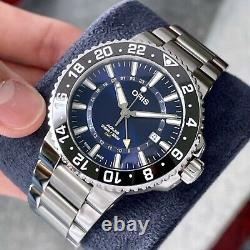Oris Aquis GMT Swiss Automatic Men's Diver Watch Ceramic Bezel Blue Dial Steel