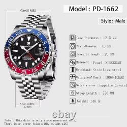 PAGANI DESIGN PD-1662 Master GMT Pepsi Meteorite Automatic Watch Jubilee NEW